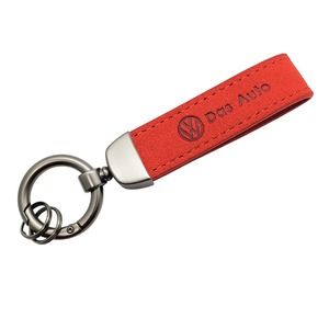 VW Das Auto Red Suede Keychain Keyfob Holder Keyring Engraved Logo